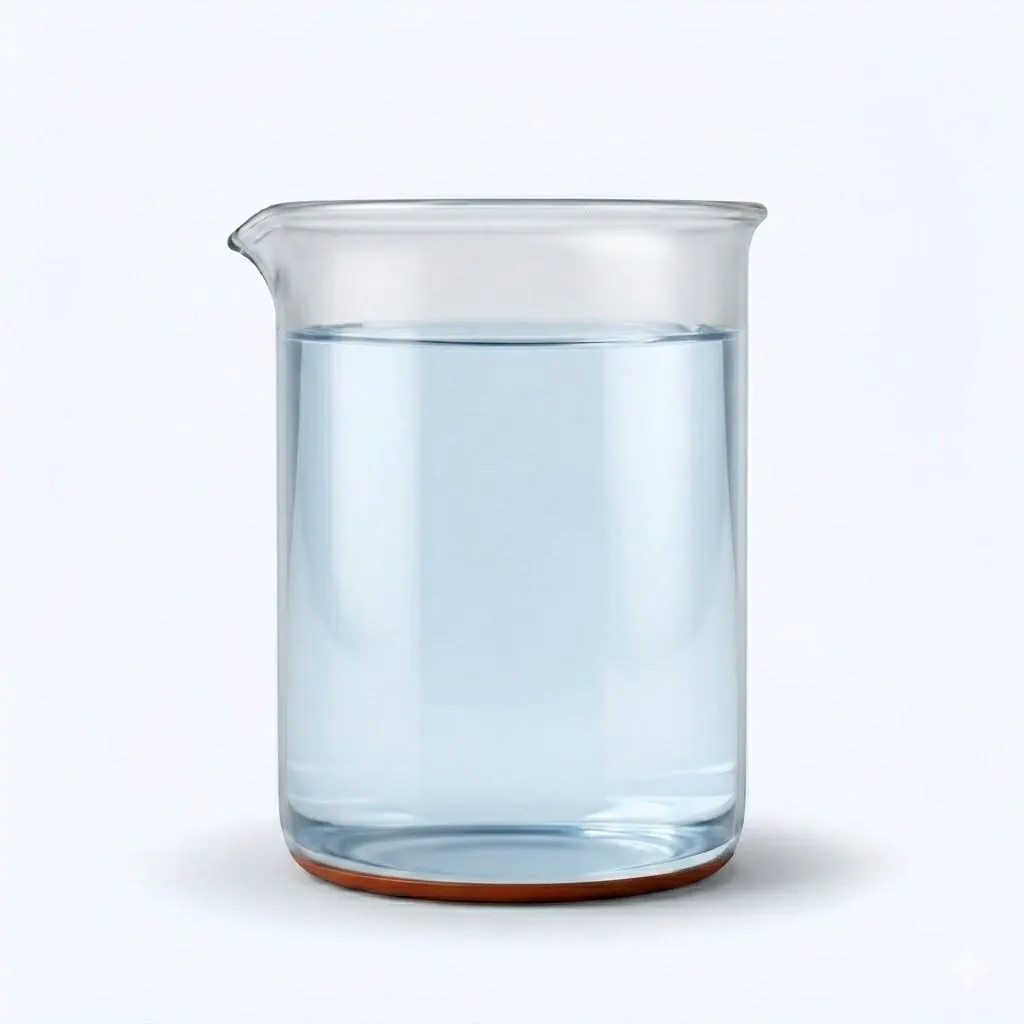 A beaker of clear treated water.