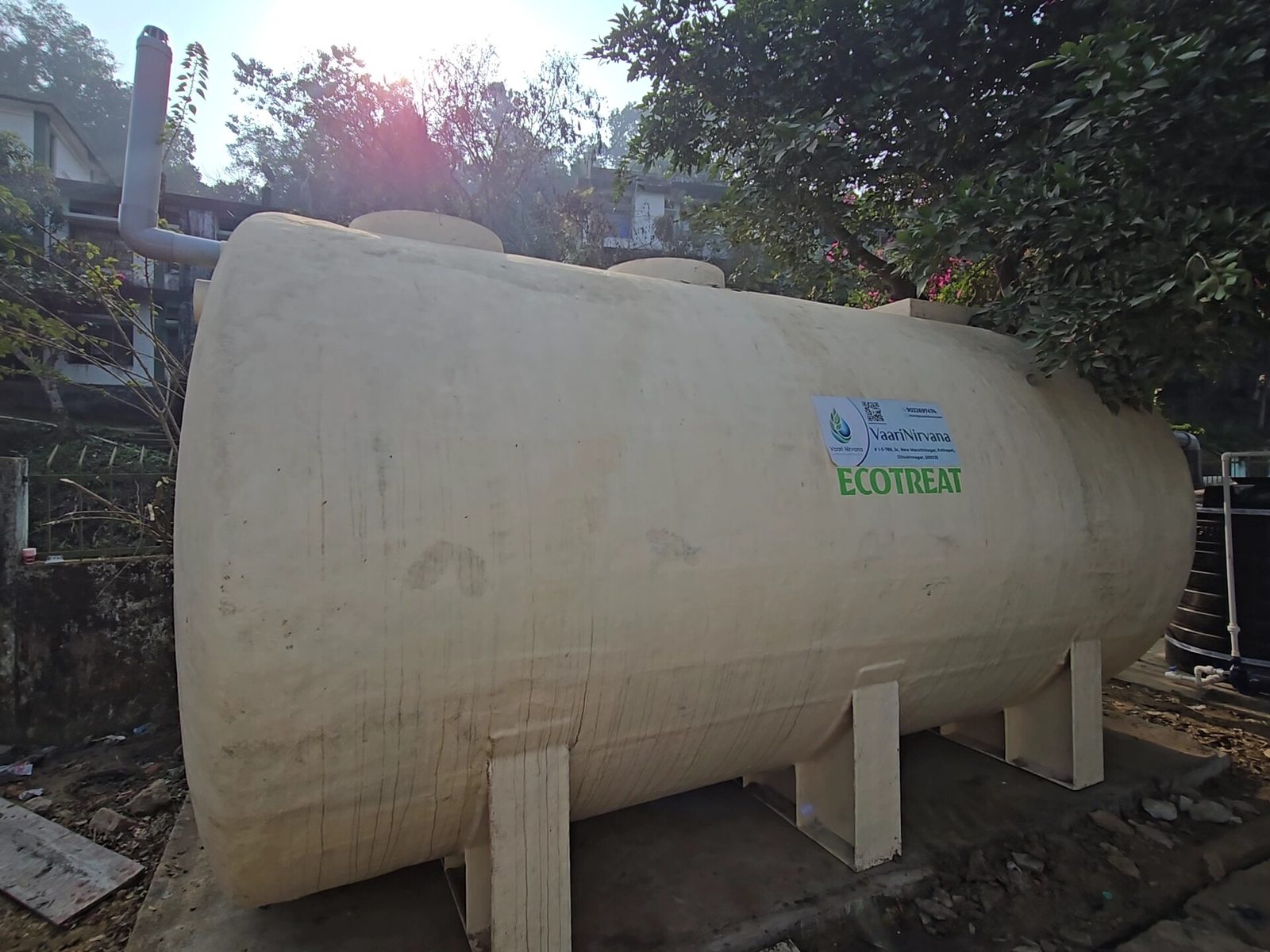The EcoTreat plant at Baghmara, seen from the side.